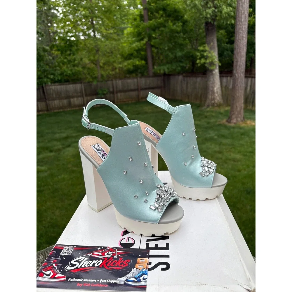 Steve Madden‎ Iggy Azalea Tempo-S Mint Green Satin Rhinestone Platform Heels 8M